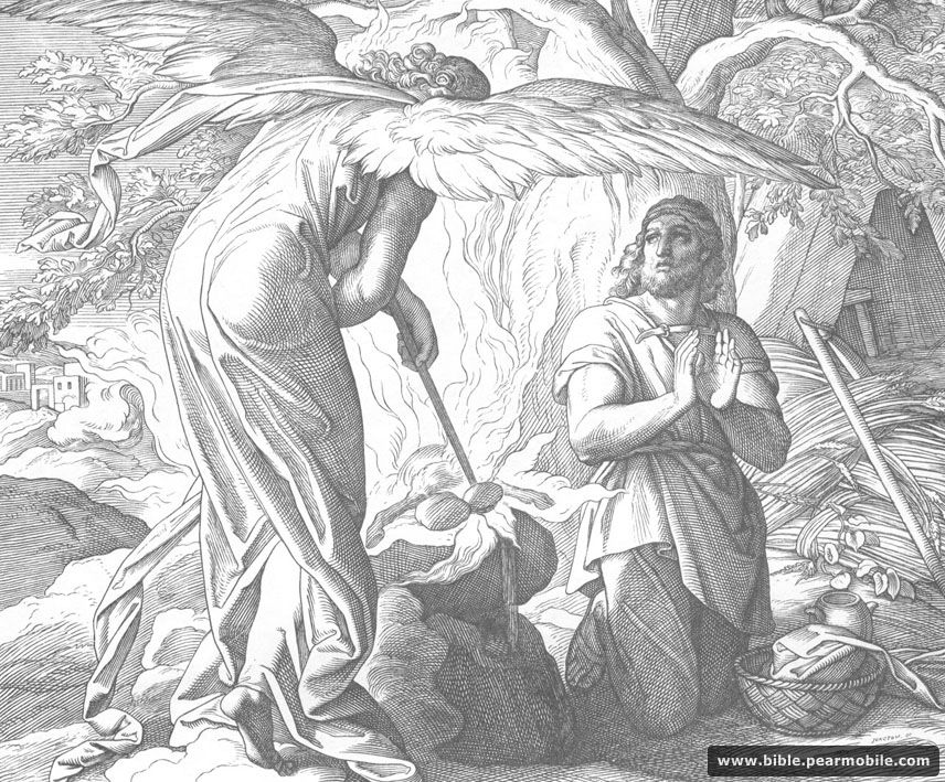 Jij 6:21 - Gideon and the Angel of God